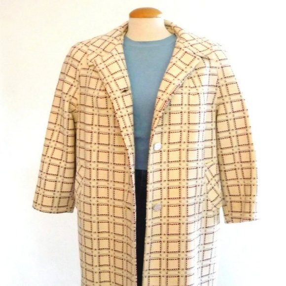 Vintage 50s Wool Coat - 1950s Womens Plaid Single Breasted Overcoat - Picture 2 of 7